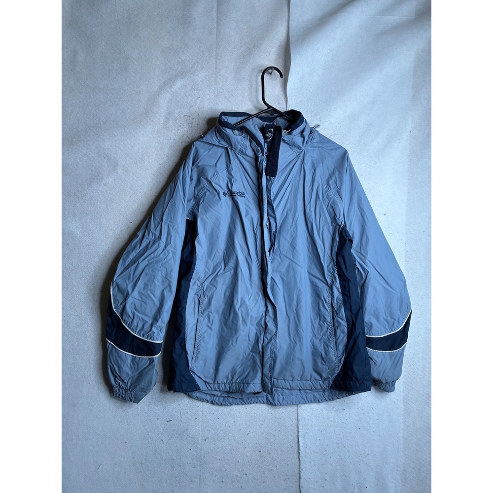 Columbia Womens XL Interchange Jacket Shell Blue Navy Hooded Windbreaker 4057